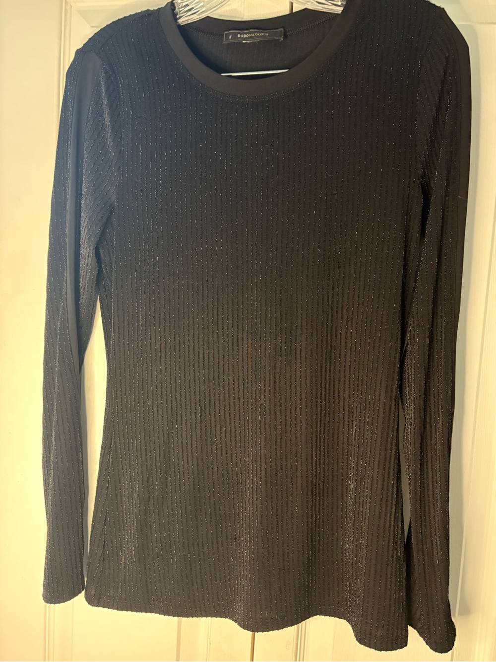 BCBGMAXAZRIA Black Sparkle Striped Long Sleeve Top Size Unknown